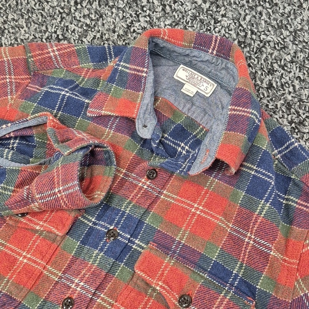 Wallace‎ & Barnes Flannel Shirt Mens Small Heavy Cotton Plaid Long Sleeve